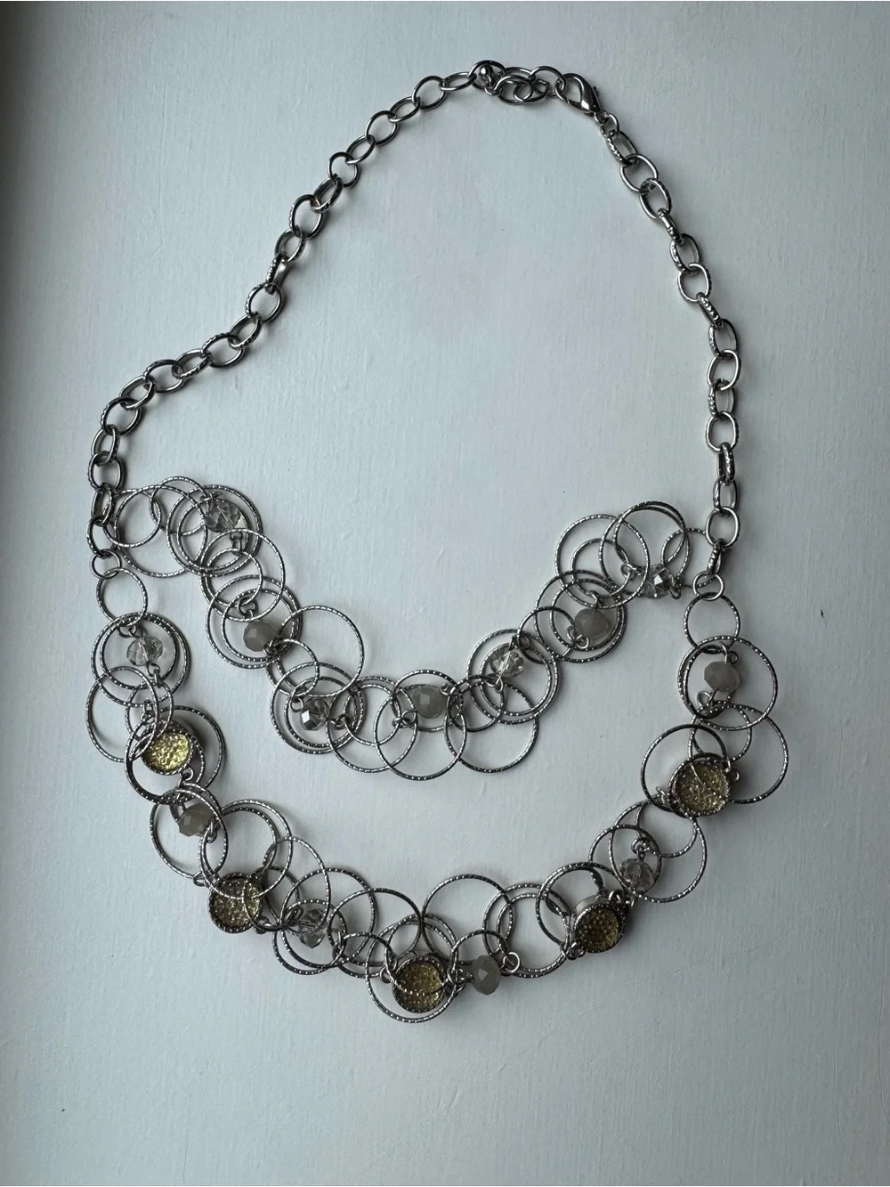 Vintage Anne Klein Multi-Circle Silver-Tone Layered Necklace with Gold Accents